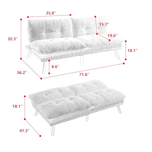 Dark Gray Polyester Memory Foam Convertible Futon Sofa Bed K9239