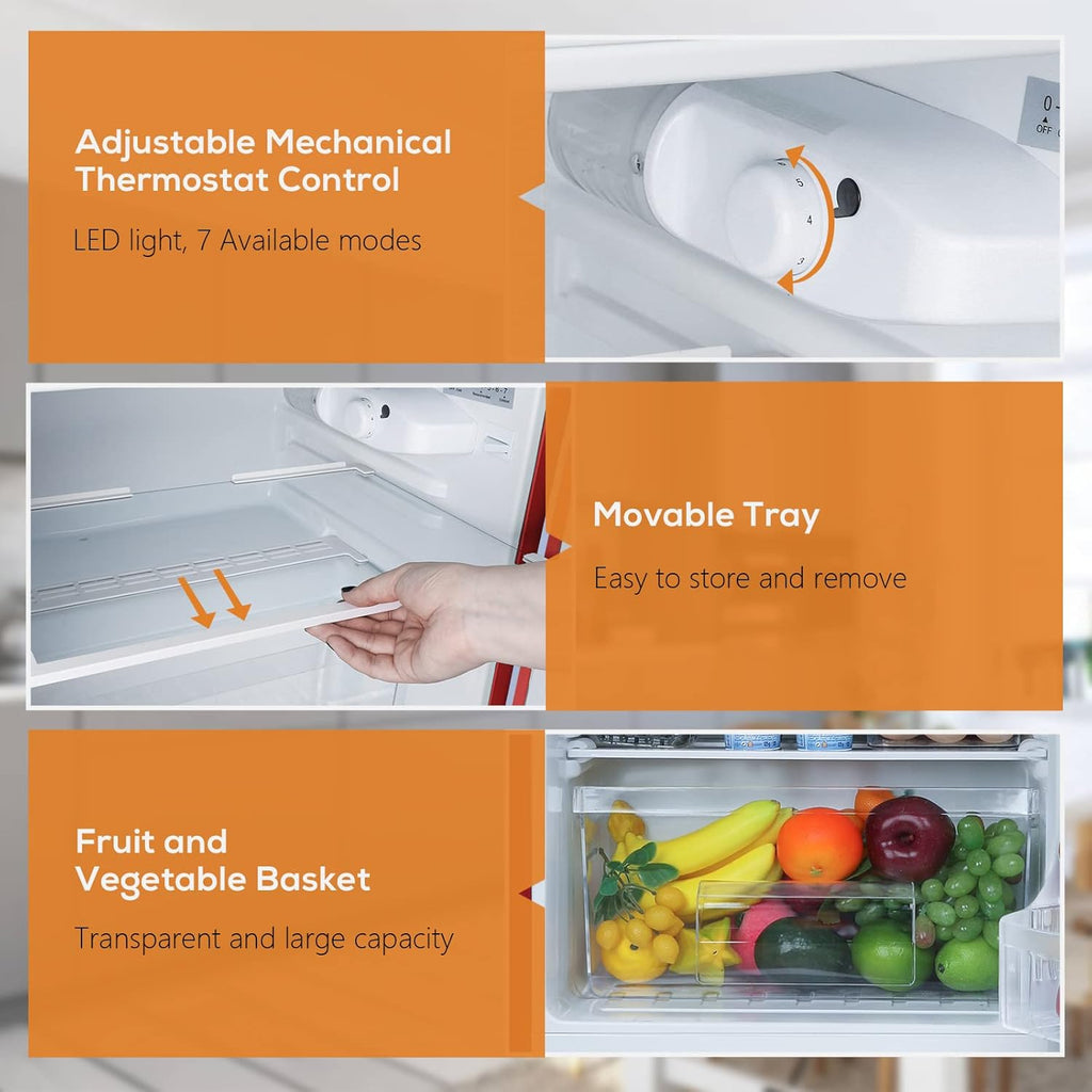 Compact Mini Refrigerator Separate Freezer, 3.1 cu ft Double 2-Door Retro Stainless Steel S39996