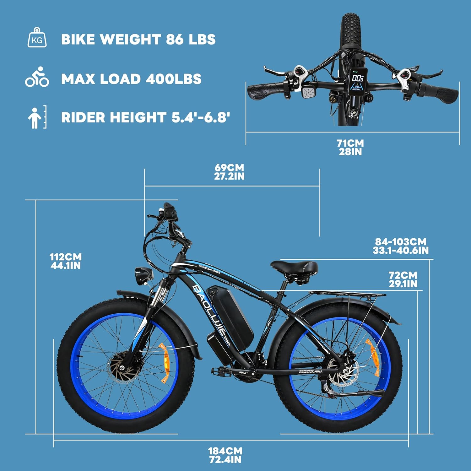 Two 2000W Electric Bikes with 48V 20Ah Removable Batteries 21 Speed Hydraulic Disc Brake (Blue + Blue) R1139