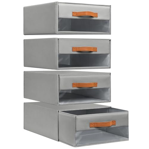 Grey Fabric Closet Organizers with Drawers, 4-Pack L4819