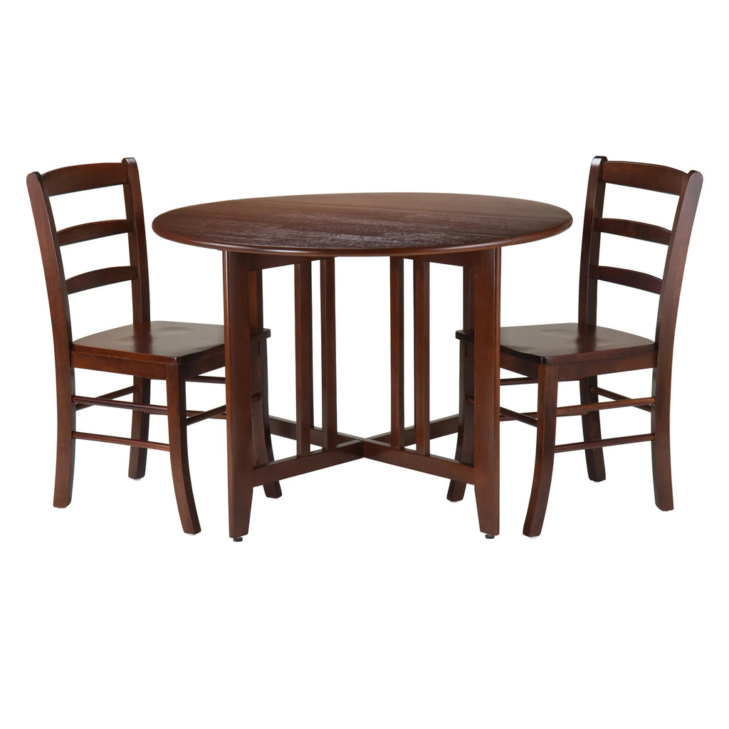 3-Pc Dining Set with Drop Leaf Table and 2 Chairs, Walnut Finish U98373