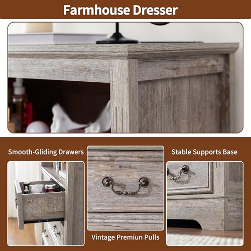 Vintage Gray 6 Drawer Dresser A41970
