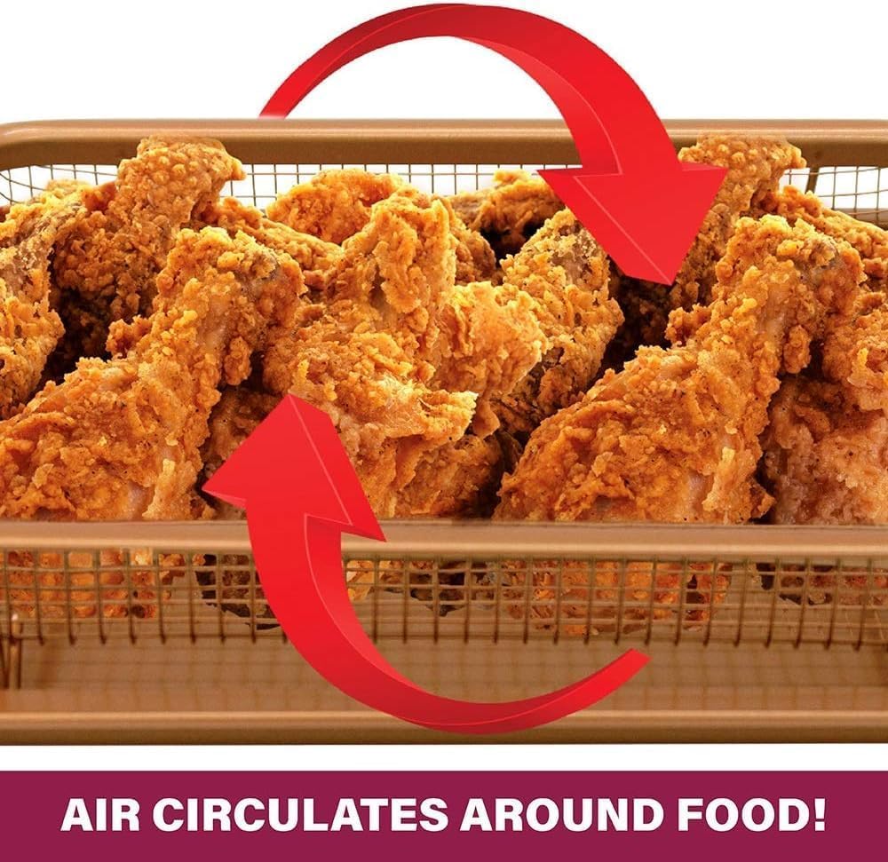 2 Piece Nonstick Air Fryer Tray + Basket, Copper Crisper Tray, 16.5” x 12” E87786