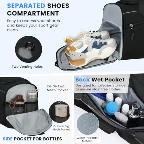 Black 55L Water Resistant Travel Duffel Bag with Shoe Compartment & Wet Pocket Q372146