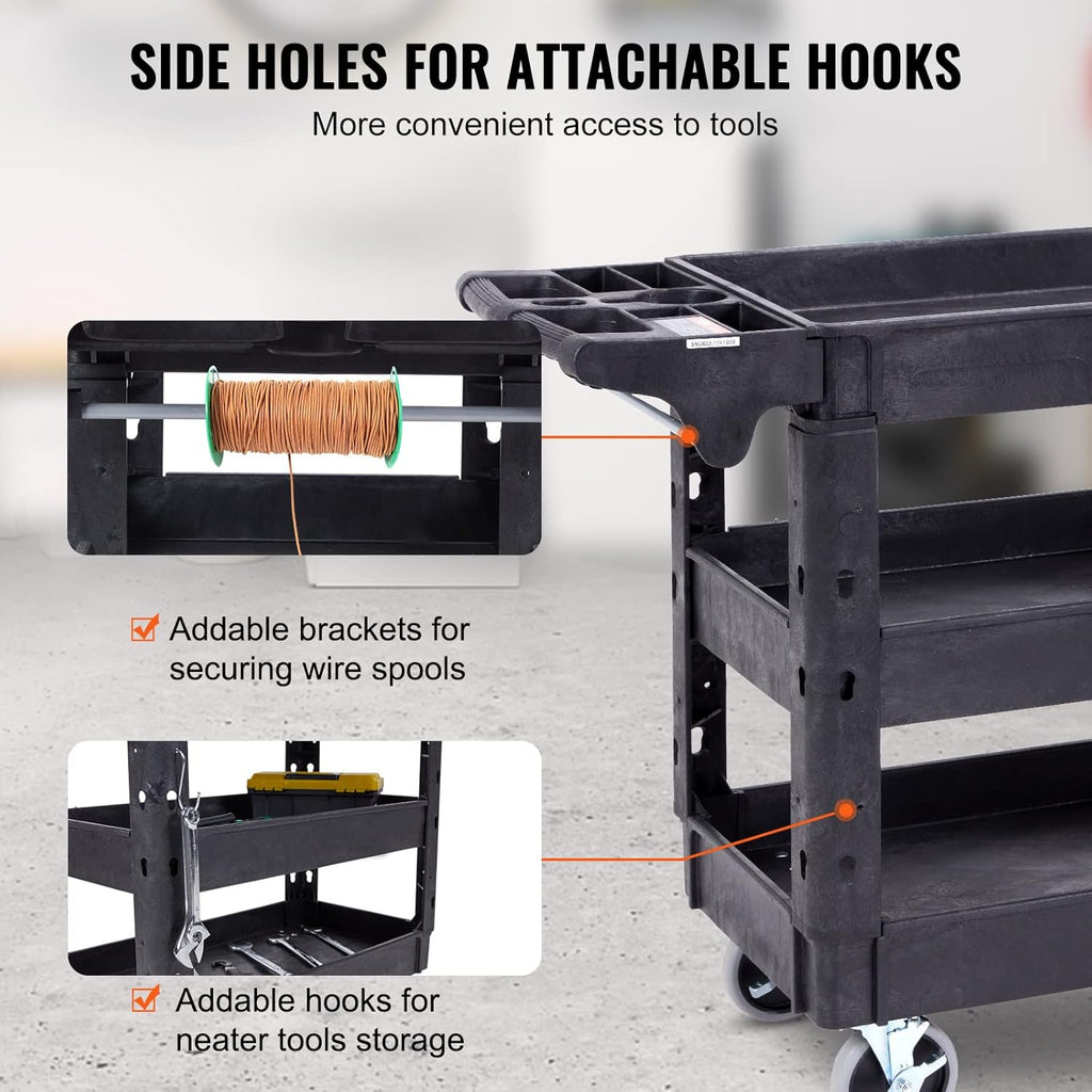 Black 3 Shelf Heavy Duty Utility Cart with Swivel Wheels G4780
