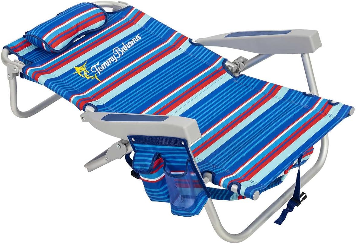2 Pack Backpack Beach Chair 5 Position Chair Including Lay Flat (Blue Stripes) J283