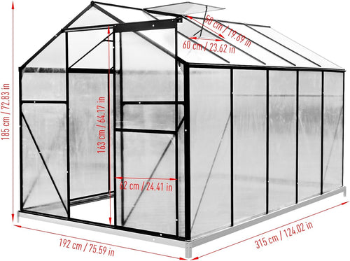 10x6 FT Polycarbonate Greenhouses with Sliding Door and Adjustable Vent Window, Black Q3784
