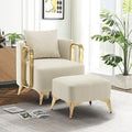 Accent Chair with Ottoman Faux Leather Single Sofa Armchair with Golden Metal Legs D434071