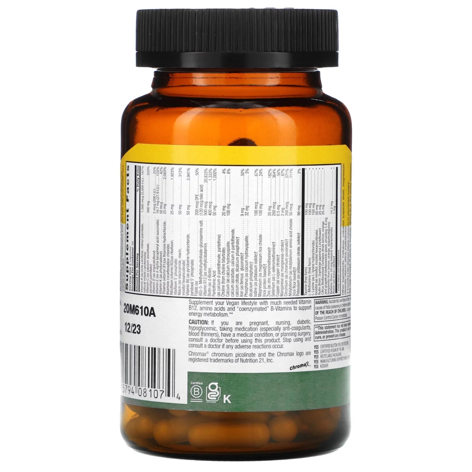 120 Vegan Capsules Multivitamin & Mineral Complex C58722