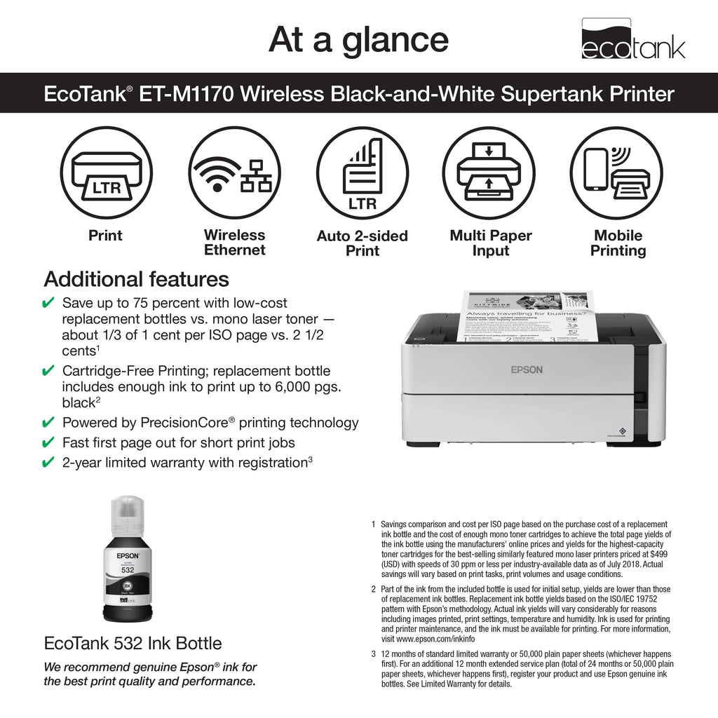 EcoTank ET-M1170 Wireless Monochrome Supertank Printer X847
