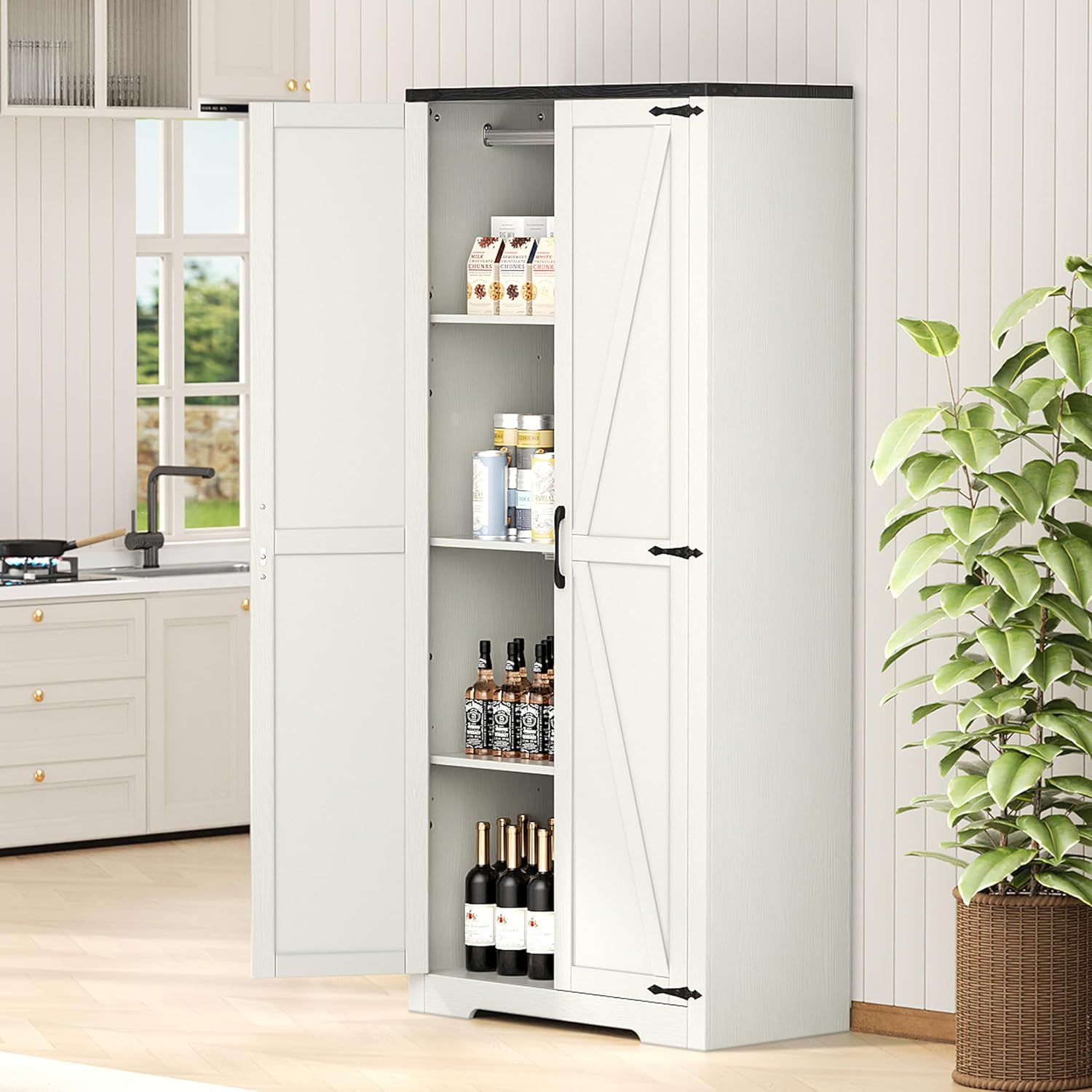 White 72" Wardrobe Closet with Doors and Hanging Rod I2677