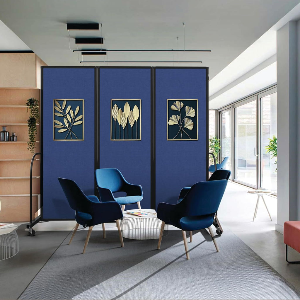 Navy 7'6" x 8'7" Folding Room Divider with Metal Frame L4677