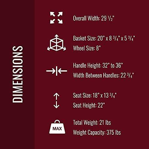 Burgundy Rollator Walker with Extra Wide Seat and Backrest E5740