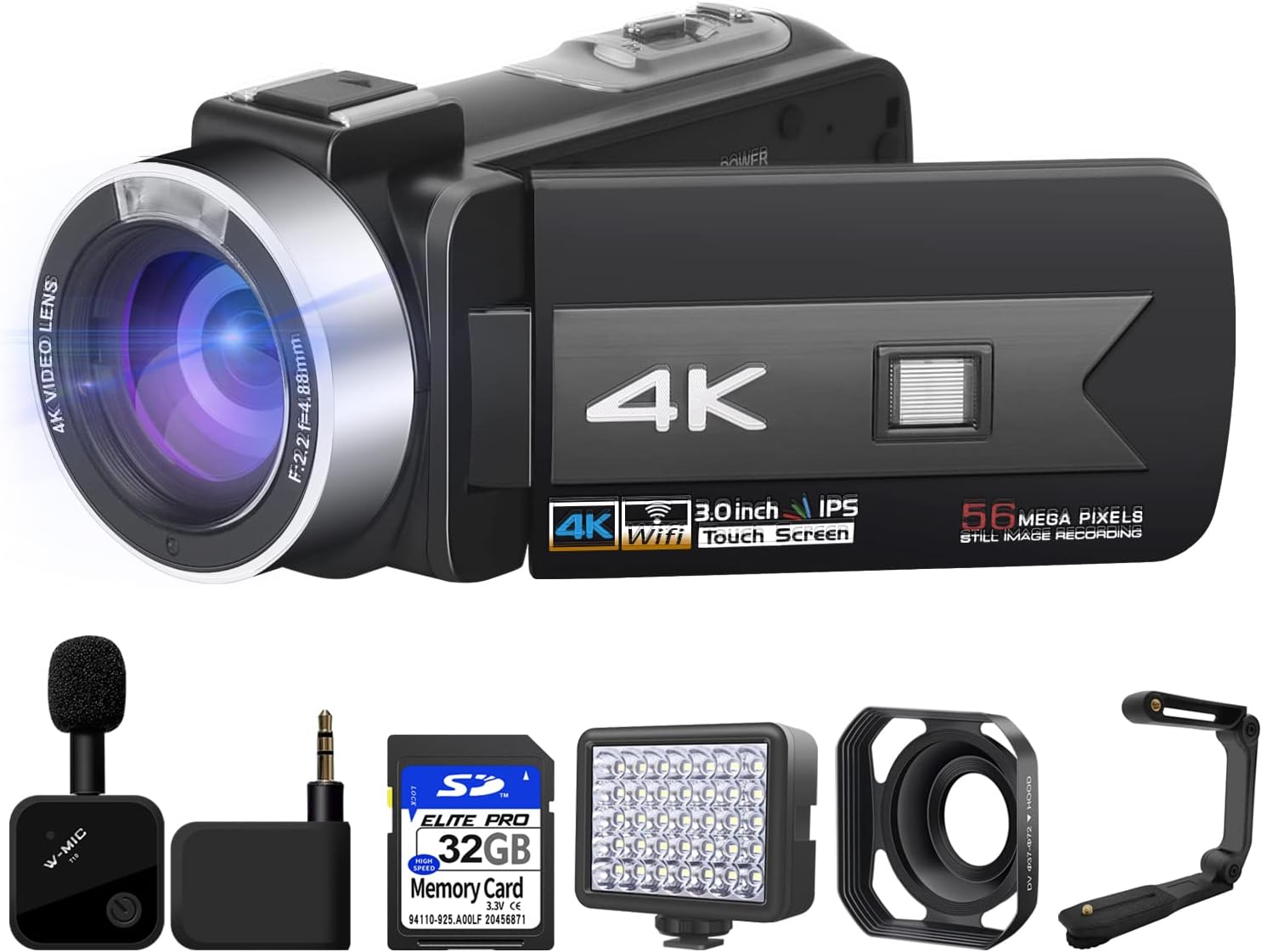 4K 56MP Camcorder with Microphone 16× Digital Zoom 3’’ Touch Screen and Remote Control Y110