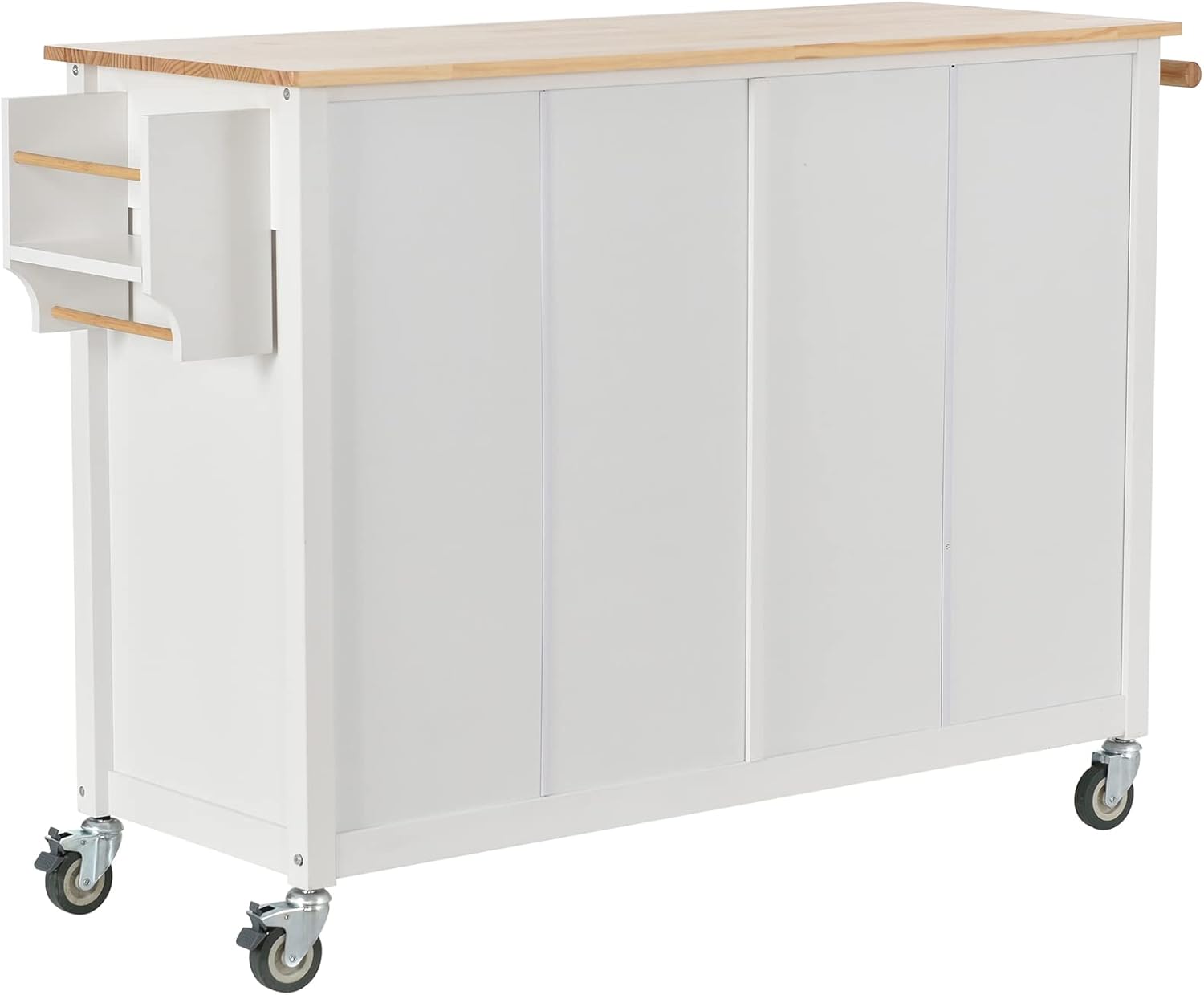 White Rolling Kitchen Island Cart with Solid Wood Top, 2 Drawers and 4 Door Cabinet T13193