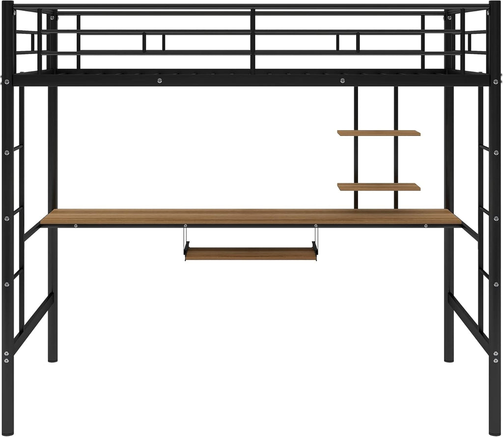 Twin Metal Loft Bed with Desk and Storage Shelf Z83224