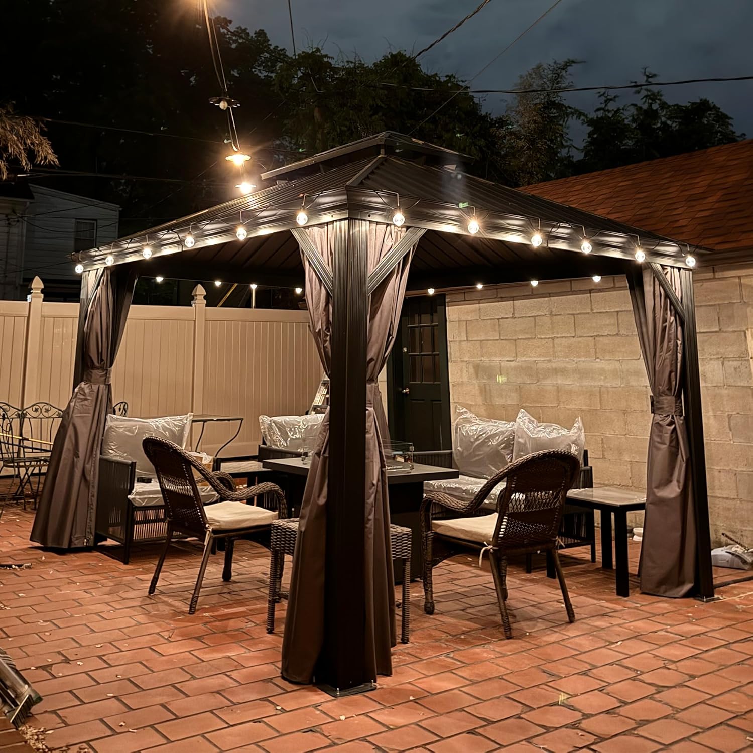 Grey 10' x 12' Hardtop Galvanized Steel Double Roof Gazebo R44908