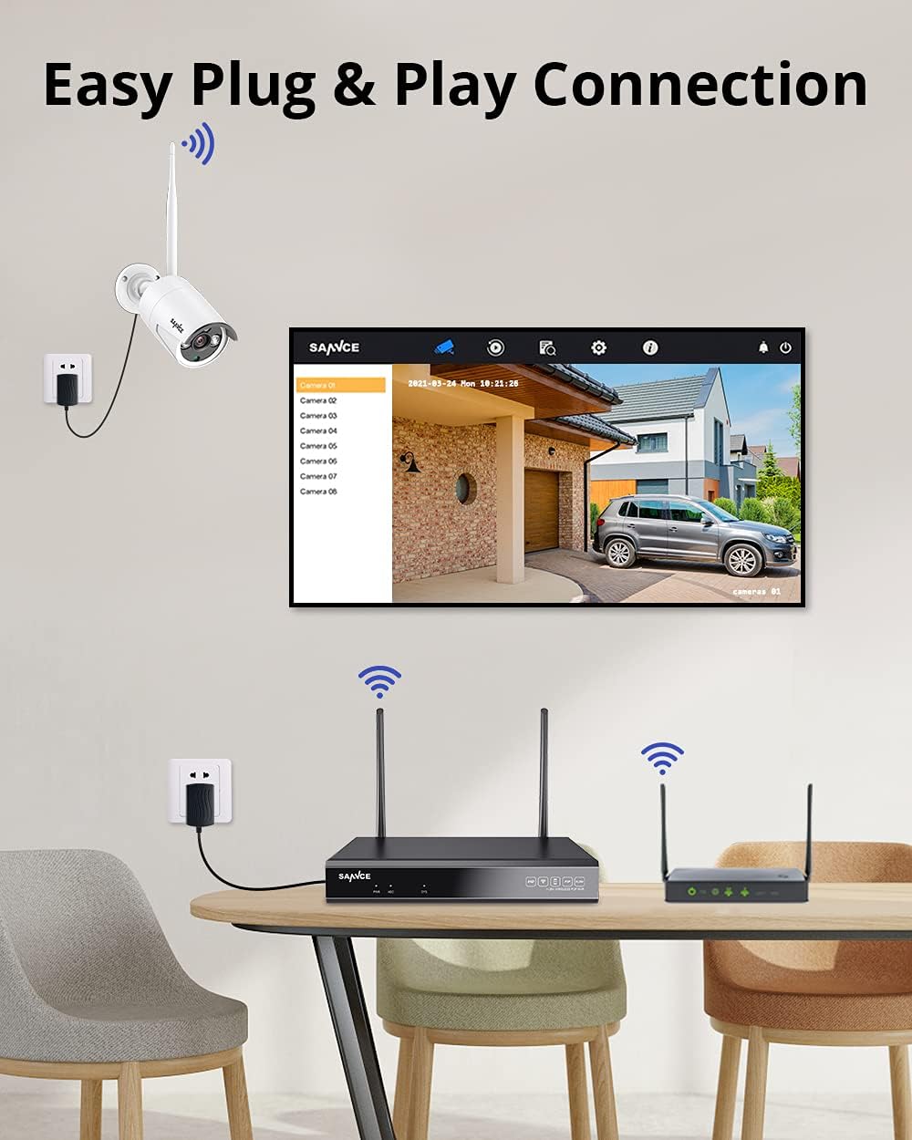 5MP Wireless NVR Security System with 4Pcs 3MP WiFi Surveillance Cameras N9351