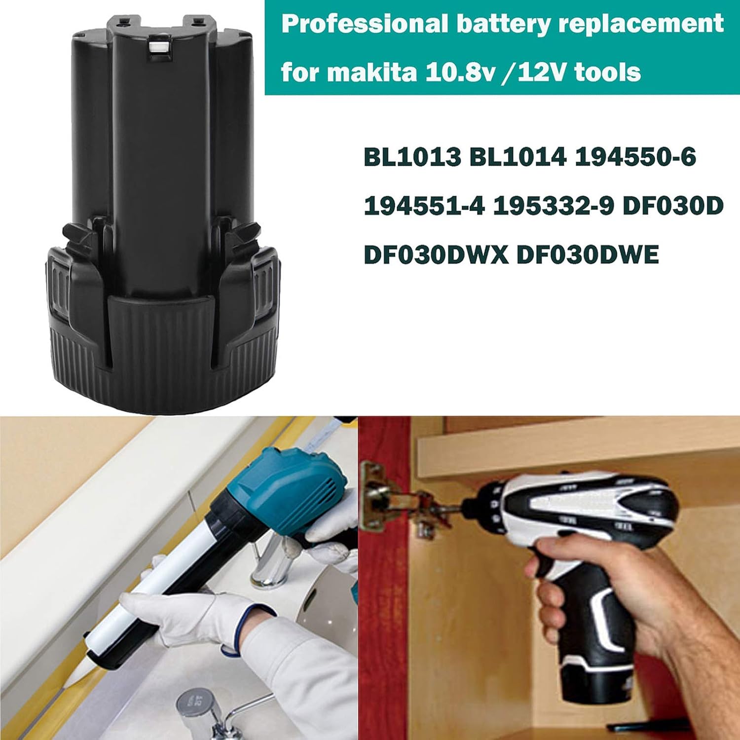2 Packs 3000mAh BL1013 Battery for Makita 10.8V Li-ion Replacement Battery G598