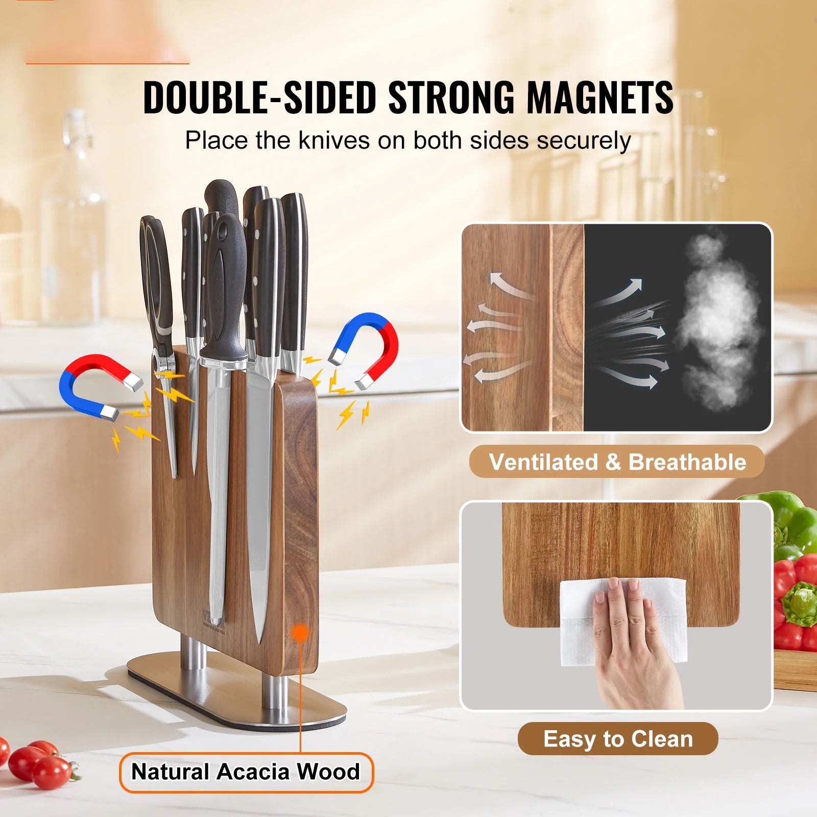 10 in Magnetic Acacia Wood Knife Block Q789