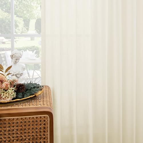 Natural Pinch Pleated Semi Sheer Curtains 84 Inch Long, 2 Panels D584