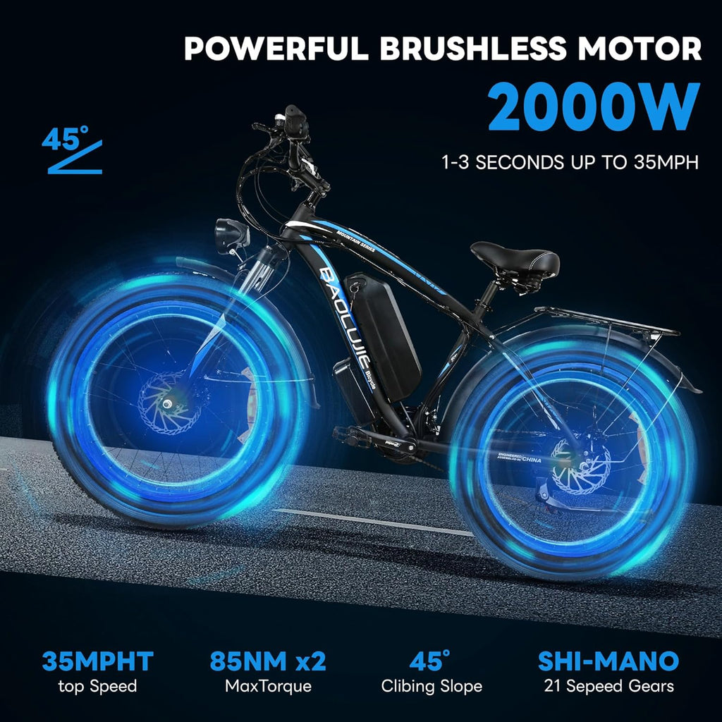 Two 2000W Electric Bikes with 48V 20Ah Removable Batteries 21 Speed Hydraulic Disc Brake (Blue + Blue) R1139