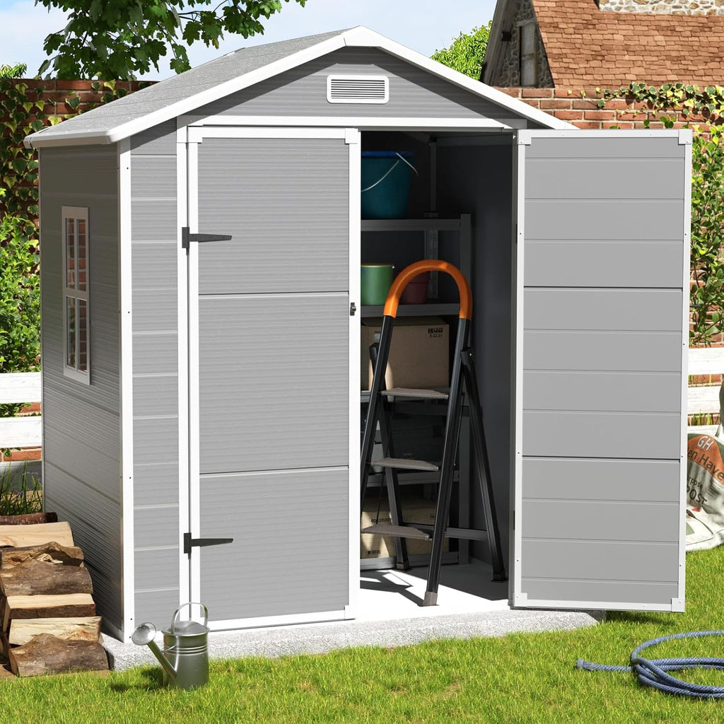 Grey & White 6x4.5 FT Resin Storage Shed with Floor and Lockable Door Q12362
