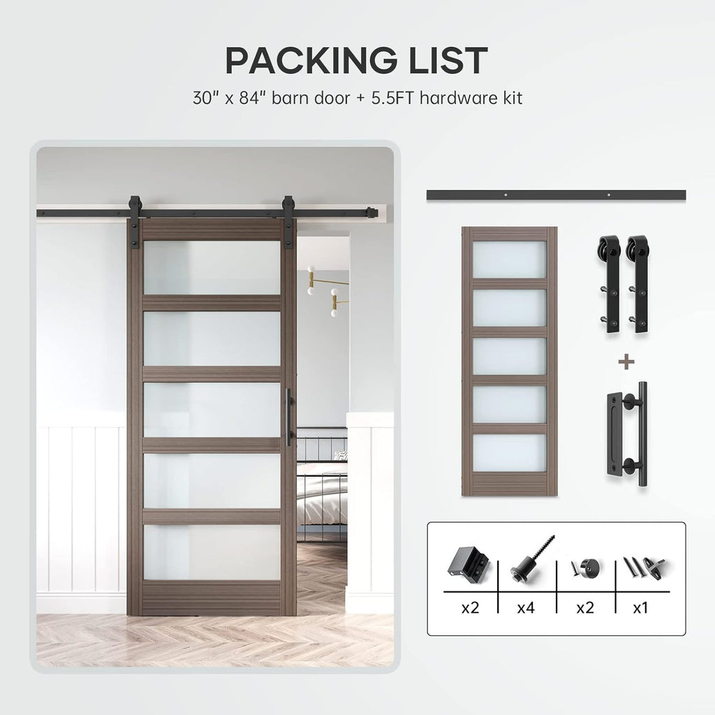 Glass Sliding Barn Door Slab with Hardware Kit, MDF Wood Panel with PVC Surface V4740