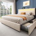 Beige Queen Bed Frame with 4 Storage Drawers B897