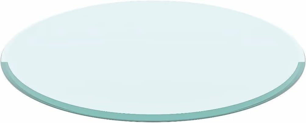 24 Inch Round Tempered Glass Table Top Clear 1/2 Inch Thick Beveled Polished Edge D168648