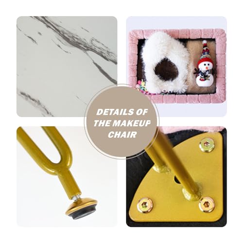 Pink Faux Fur Vanity Stool with Gold Metal Legs and Hidden Storage D82562