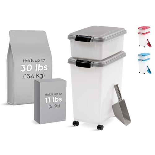 30 lbs & 11 lbs Combo Airtight Dog Food Storage Container, Stackable Treat Box, 2-Cup Scoop, Wheels, Seafoam Blue J33993