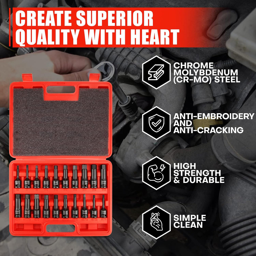 20 Piece 1/2 Drive Master Impact Hex Driver Set with Storage Case K433