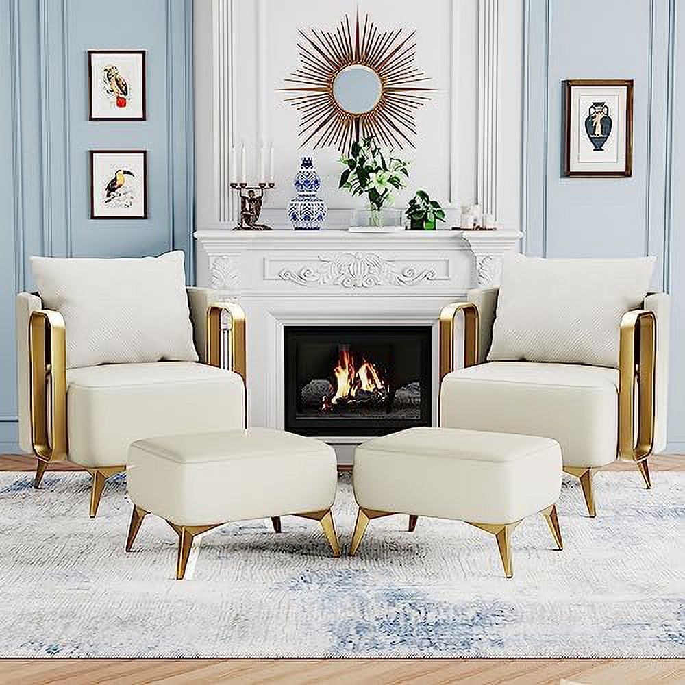 Accent Chair with Ottoman Faux Leather Single Sofa Armchair with Golden Metal Legs D434071