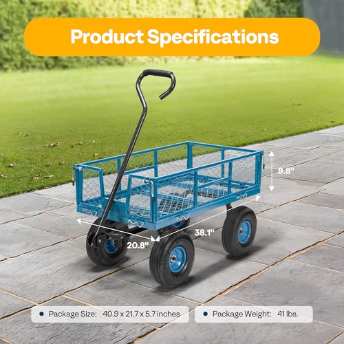 Heavy Duty Mesh Steel Garden Cart Folding Utility Wagon with Removable Sides and 10 inch Tire (Black) V787314