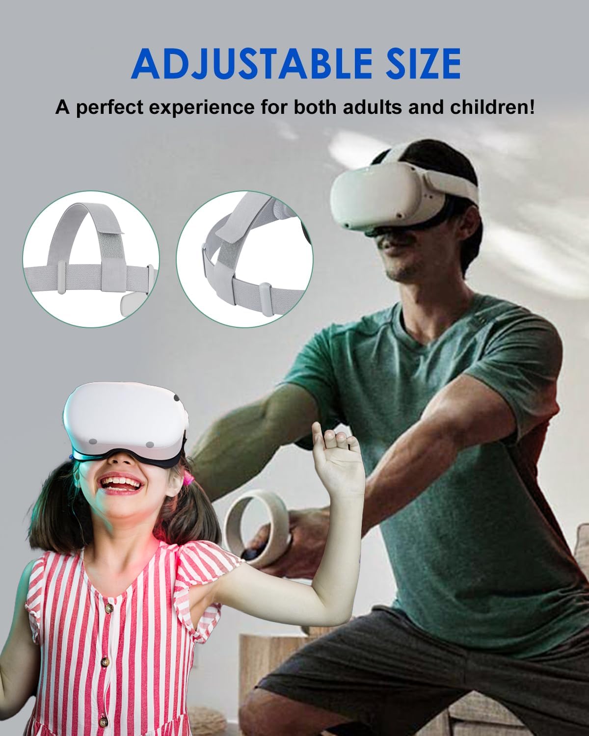 Head Strap for Oculus Quest 2 Headset with 2 Pair Thumb Grip Caps B665