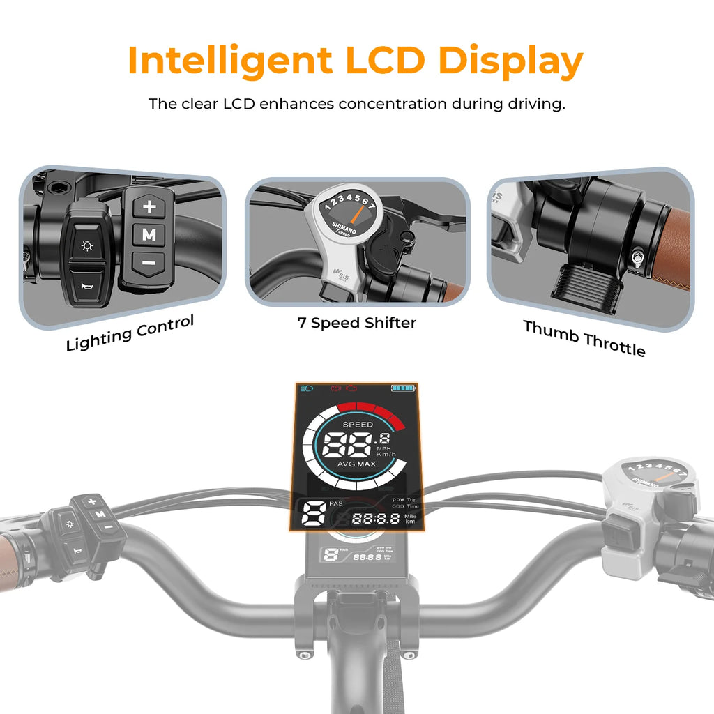 26" Electric City Cruiser Bicycle with 36V 13Ah Removable Battery, 7-Speed M63391