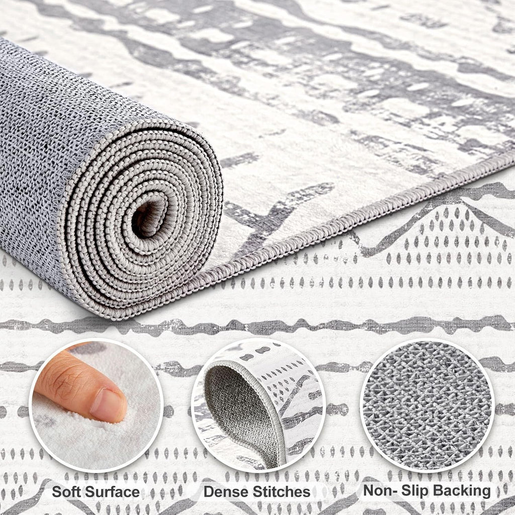 Grey 9x12 Machine Washable Area Rug B51674