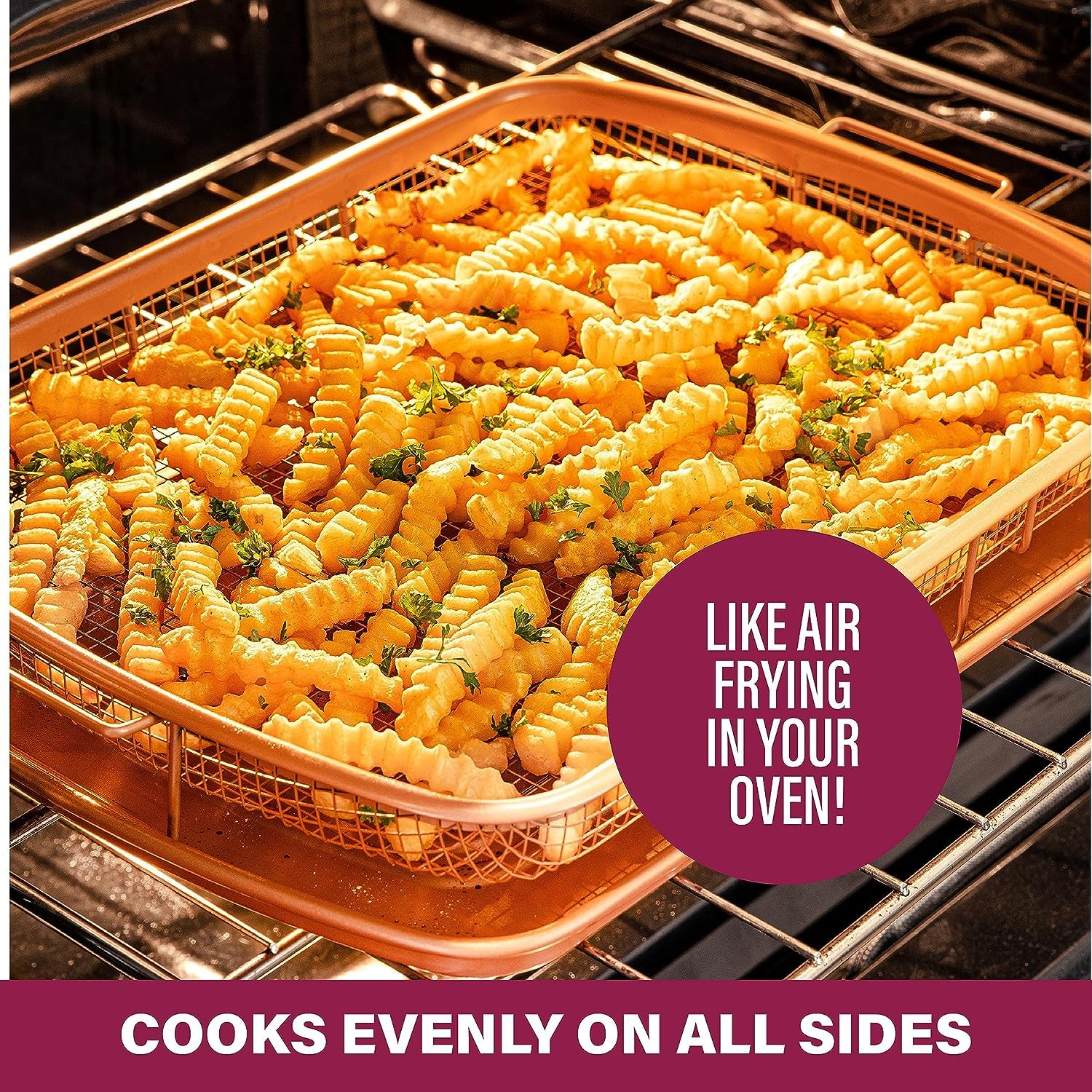 2 Piece Nonstick Air Fryer Tray + Basket, Copper Crisper Tray, 16.5” x 12” E87786