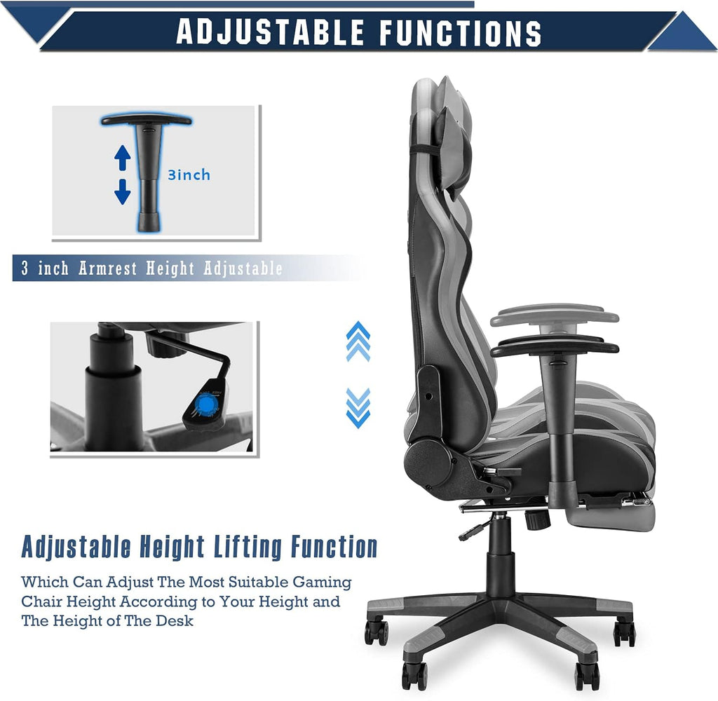 Black/Gray Swivel Desk Gaming Chair with Footrest D448