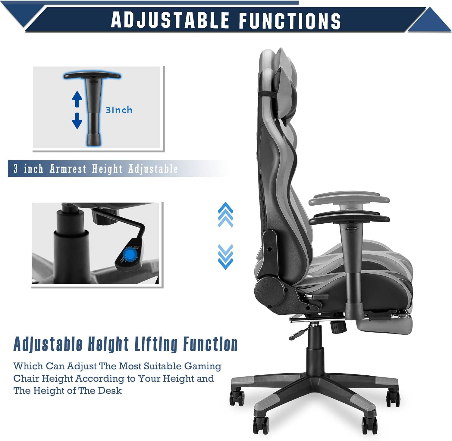 Black/Gray Swivel Desk Gaming Chair with Footrest D448