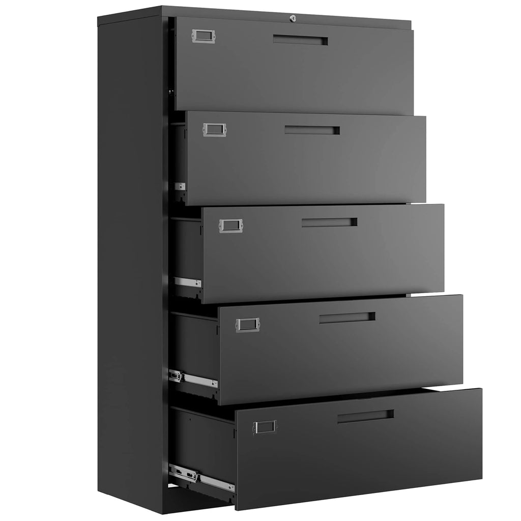 Black Metal 5 Drawer Lateral File Cabinet L7000