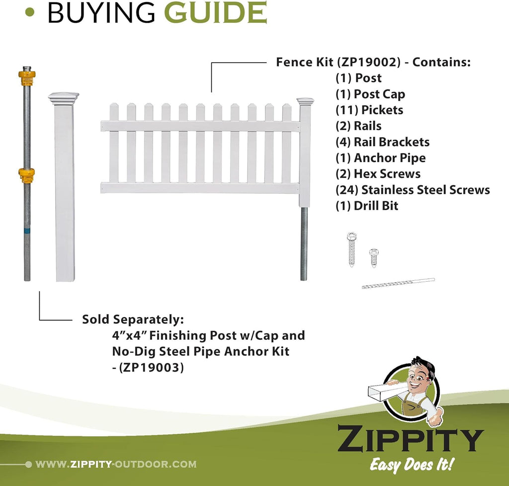 5.5' x 3' Portable Vinyl Fence Kit and 36" x 72" White Picket Fence Panel O7495