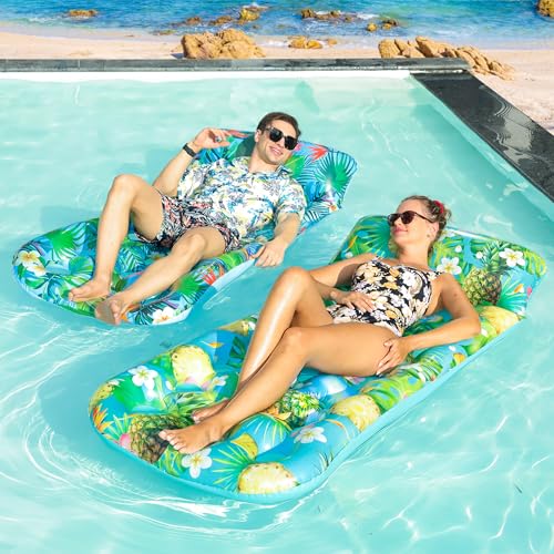 2 Pack Large Inflatable Pool Float Raft with Headrest I207