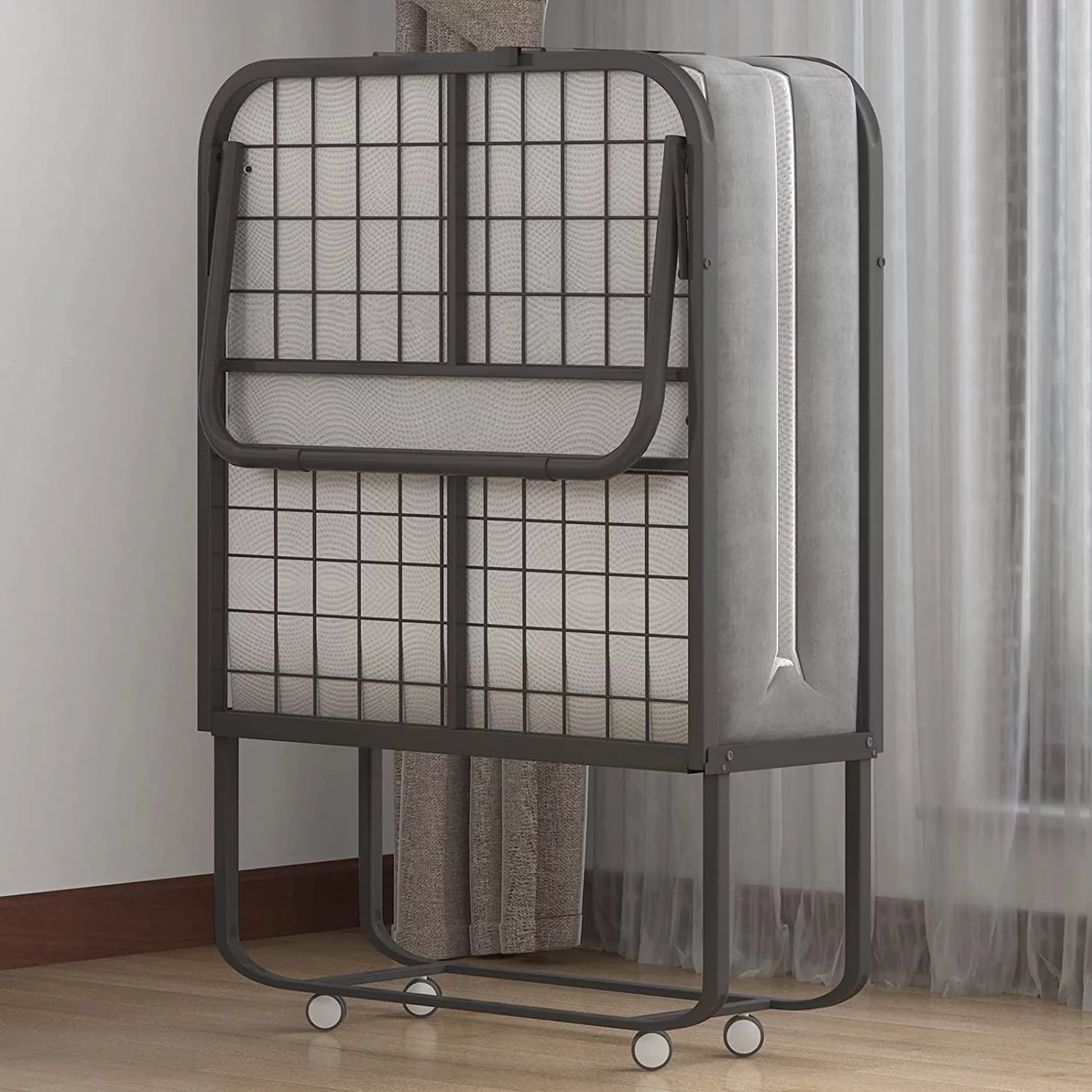 Folding Bed with 4 Inch Mattress and Lockable Wheels U897799