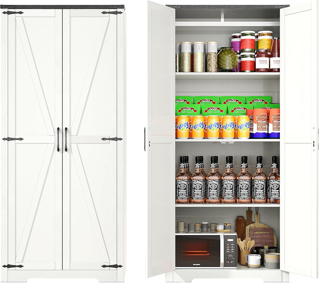 White 72" Wardrobe Closet with Doors and Hanging Rod I2677