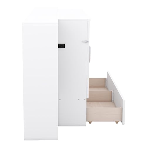 White Solid Wood Murphy Wall Bed with Storage and Bookcase Headboard H113