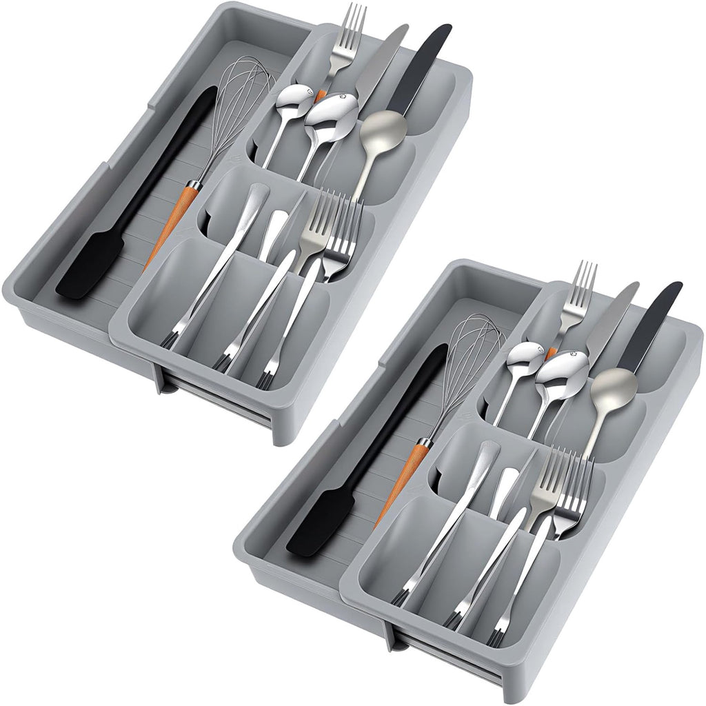 2 Pcs Expandable Gray Kitchen Drawer Organizer E1637