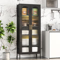 Black Tall Glass Display Cabinet with 4 Adjustable Shelves D1144