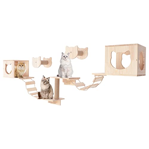 Wall-Mounted Cat Climber Set with Cat Wall Shelves, Scratching Posts, Condo House, Ladder, Perches M81164